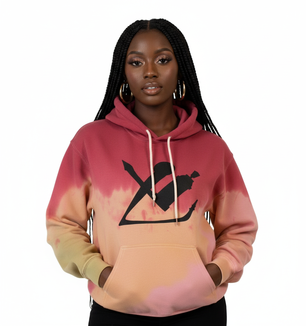 Chicago model wearing Tye Dye Weapons of Choice hoodie by BUC 